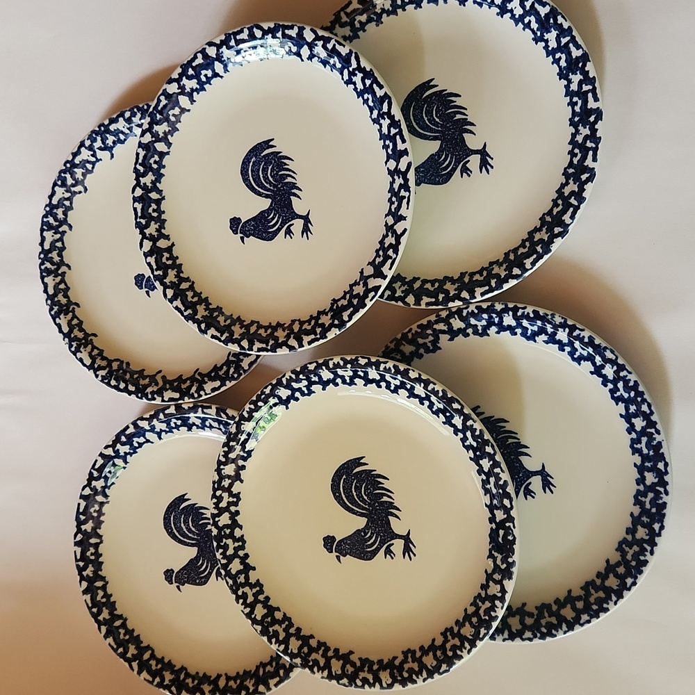 Folk Craft Rooster Plate Set Of 6 - Folkart Rooster